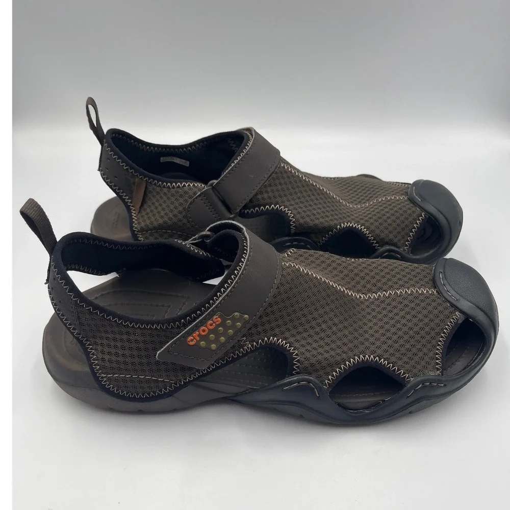 Crocs Swiftwater Mesh Sandals Men's 12 Brown Water Shoes Hiking Fisherman